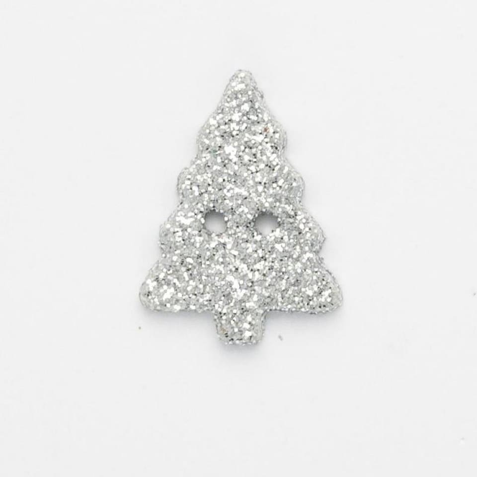 Minerva Silver Christmas Tree Glitter Buttons for Dressmaking - 20, 15mm - per value pack of 100