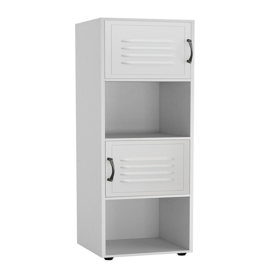 image 1 of 4 -Cube Tall Shelving Unit With Metal Doors Brown | Brown / Black