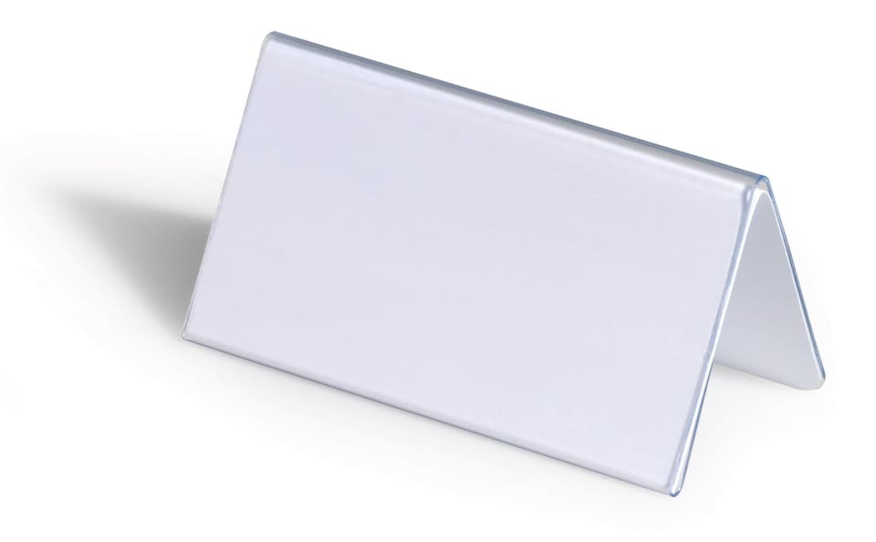 image 1 of Durable Clear Plastic Table Place Name Holders and Inserts | 25 Pack | 52x100mm