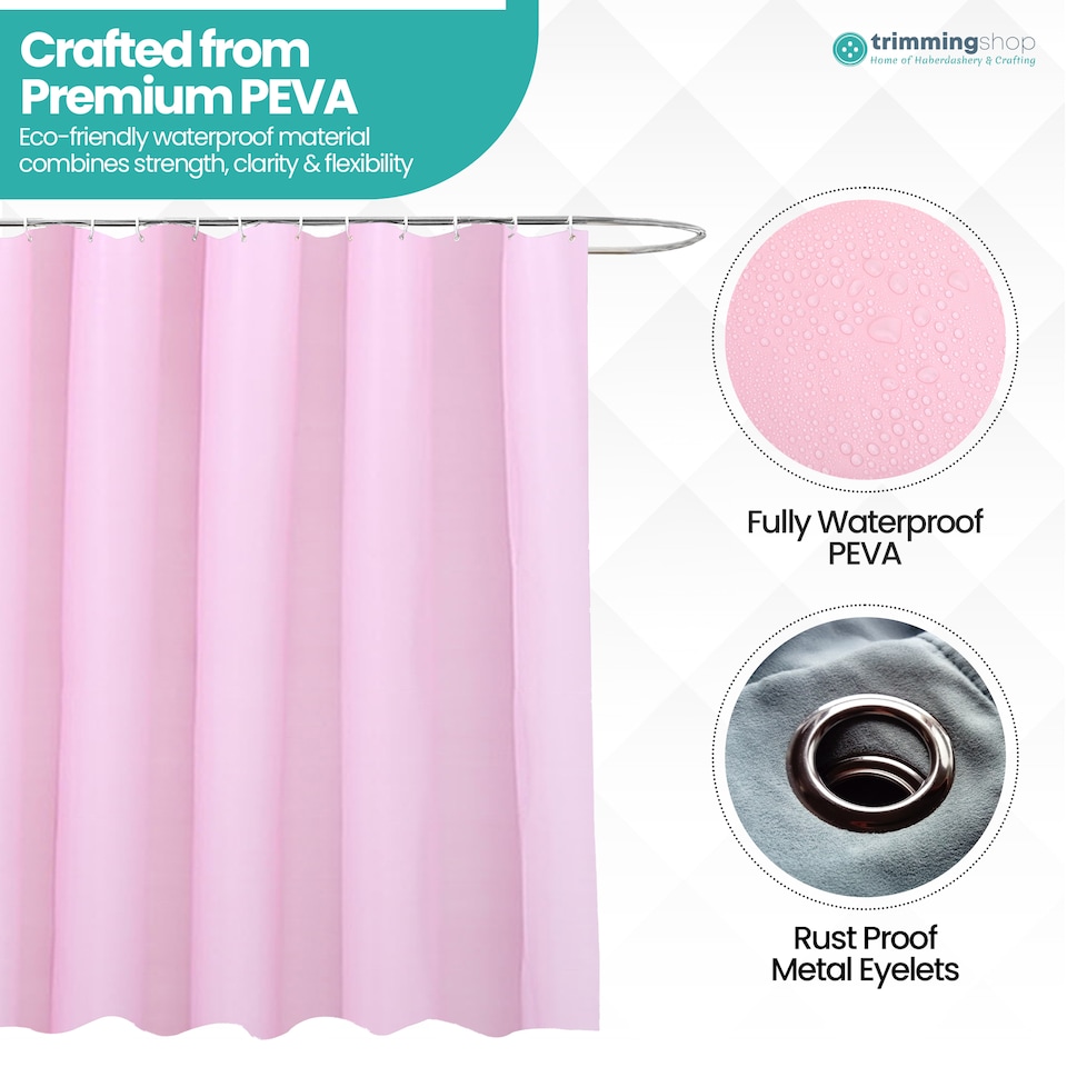 image 1 of PEVA Plain Mould & Mildew Resistant Shower Curtain with 12 Hooks - 180x180cm