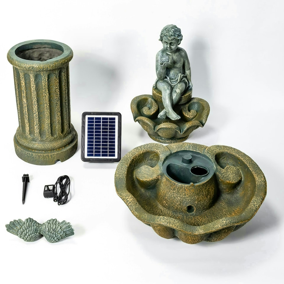 image 1 of Primrose Minel Solar Powered Bird Bath Garden Water Feature 107cm