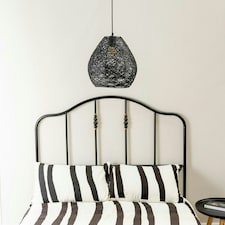 ValueLights Hopper Large Easy Fit Rattan Lampshade Black Paper Rope Ceiling Shade - Bulb Included