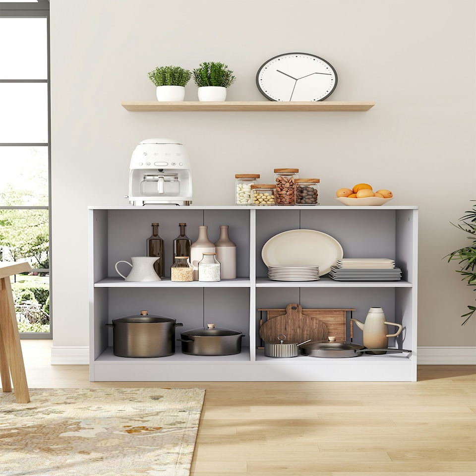 image 1 of Living and Home Sideboard Cabinet with Open Shelves, White