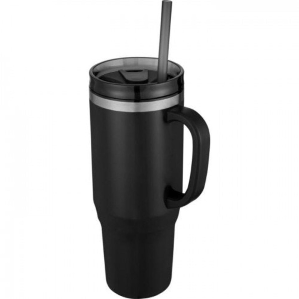 Melbourne 1200ml Mug With Straw - Solid Black - One Size