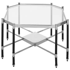 Stylish Silver Metal Coffee Table With Black Legs, Octagonal Design Decorative Coffee Table For Livingroom Silver