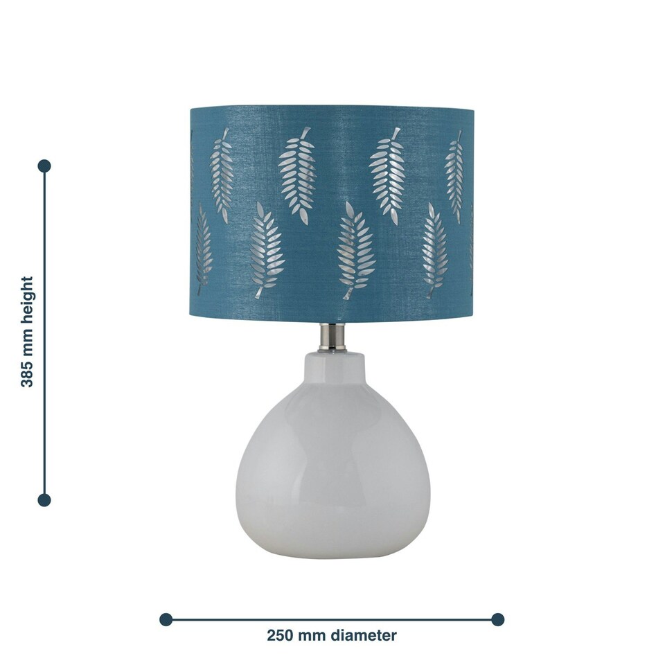 image 1 of Tuscan - White Ceramic Lamp with Teal Fern Shade White | Green