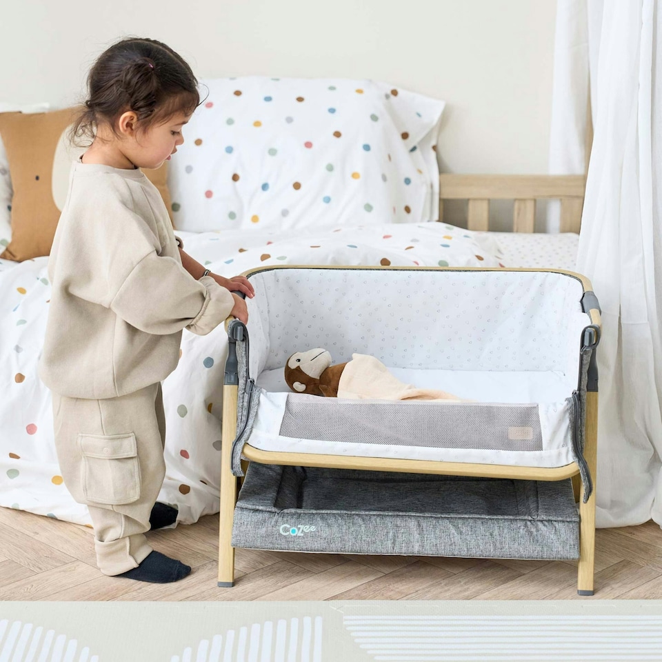 image 1 of Tutti Bambini CoZee Mini Me Play Crib - Oak/Charcoal