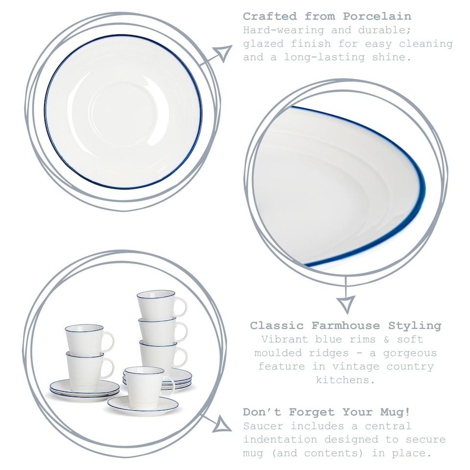 image 1 of Nicola Spring White Farmhouse Espresso Saucers - 13cm - Pack of 6 | White | White