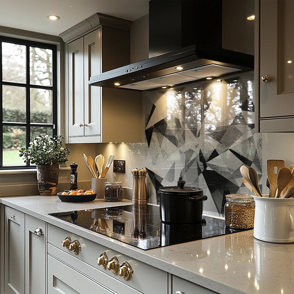 image 1 of Black & White Geometric Grunge Pattern Splash Back | White