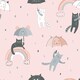 image 1 of Raining Cats and Rainbows Wallpaper in Multicoloured | Multi | Multicoloured