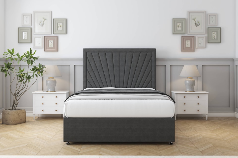 image 1 of Sloomy Somerset Graphite Dumfries Divan Bed Base 4 Drawers With 26 Inch Strutted Headboard | Grey | Graphite | Small Double | 1