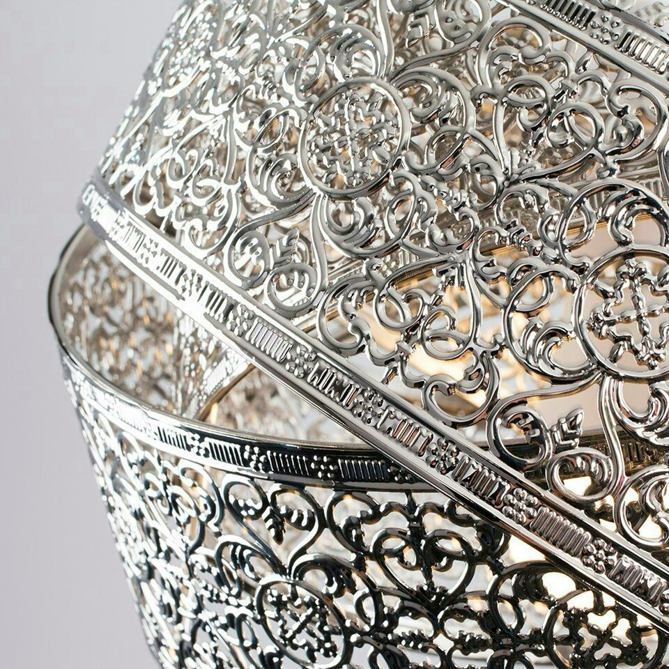 image 1 of ValueLights Hacienda Silver Ceiling Pendant Shade and B22 GLS LED 10W Warm White 3000K Bulb