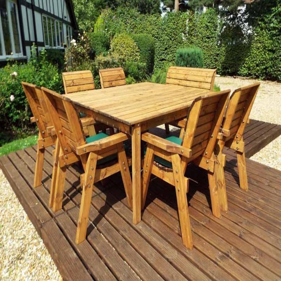 image 1 of Eight Seater Square Table Set with Cushions - W250 x D250 x H98 - Fully Assemble - Green