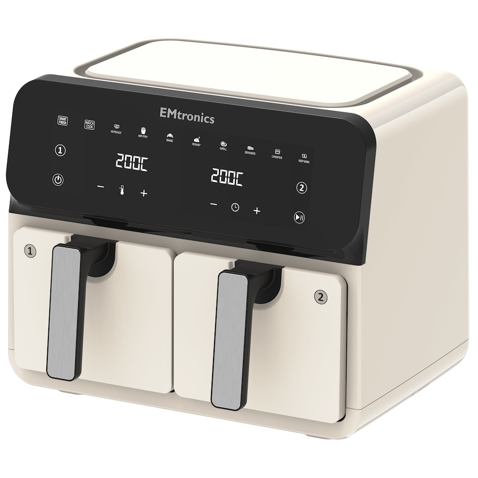 image 1 of EMtronics 8 Litre Double Basket Air Fryer Large Digital Dual with Timer - Cream