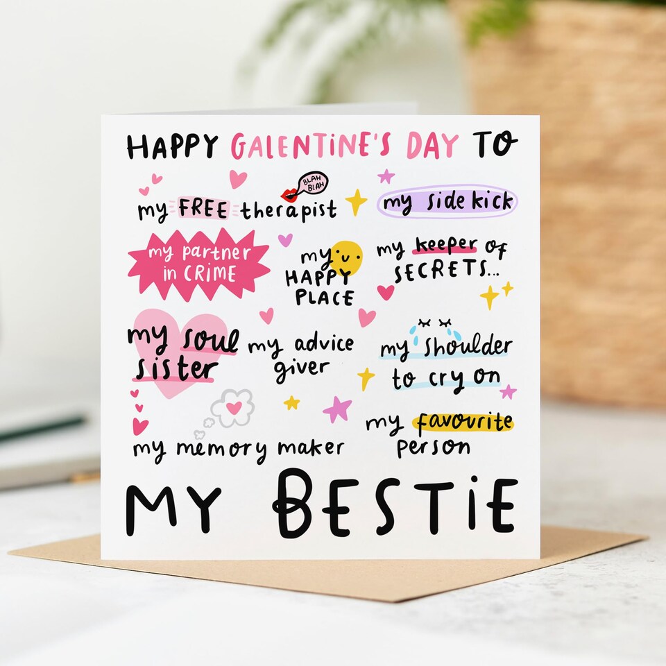image 1 of My Bestie Galentine's Day Card, Best Friend, Galentine's, Soul Sister, Shoulder To Cry On, Partner In Crime