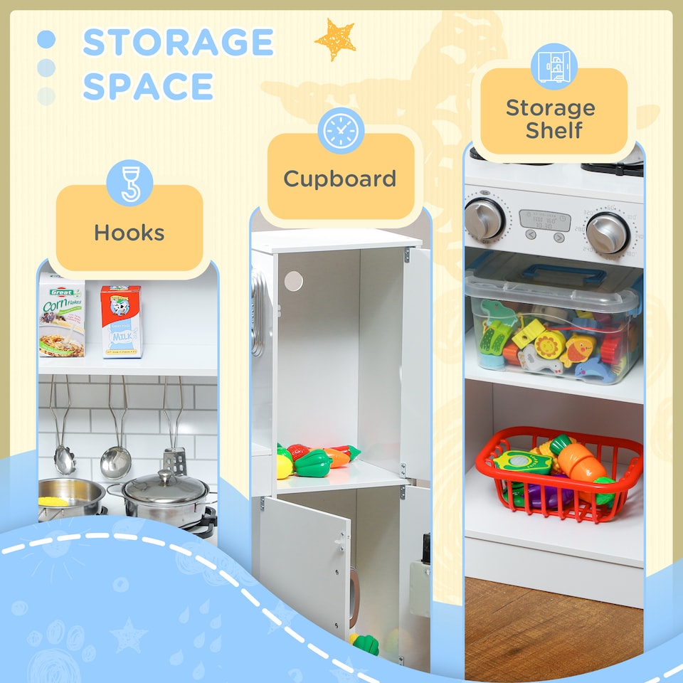 image 1 of AIYAPLAY Play Kitchen, Pretend Toy Kitchen with Toy Phone, Chalkboard, White | White | White