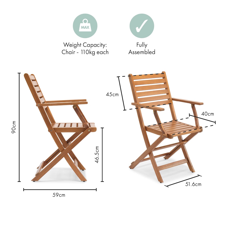 image 1 of Vonhaus Cannes Acacia Hardwood Folding Wooden Garden Chairs Set of 2