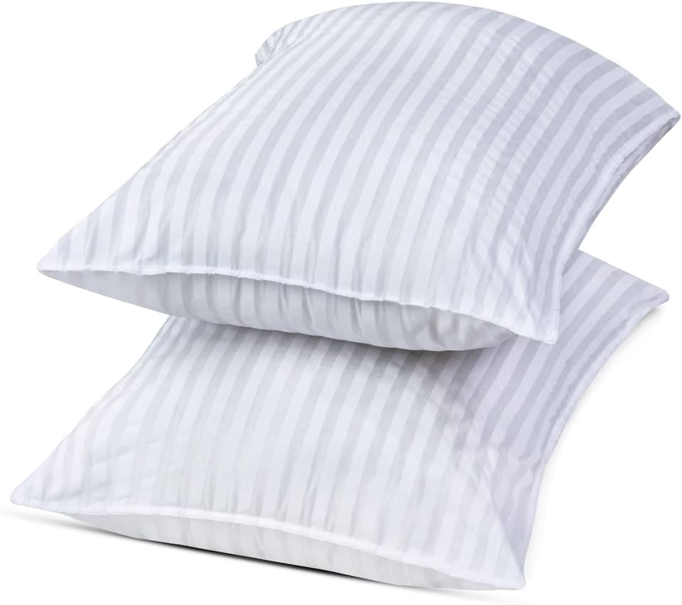 image 1 of Stripe Bed Pillows Pack of 4 Hollowfibre Filled Hotel Quality Bounce Back