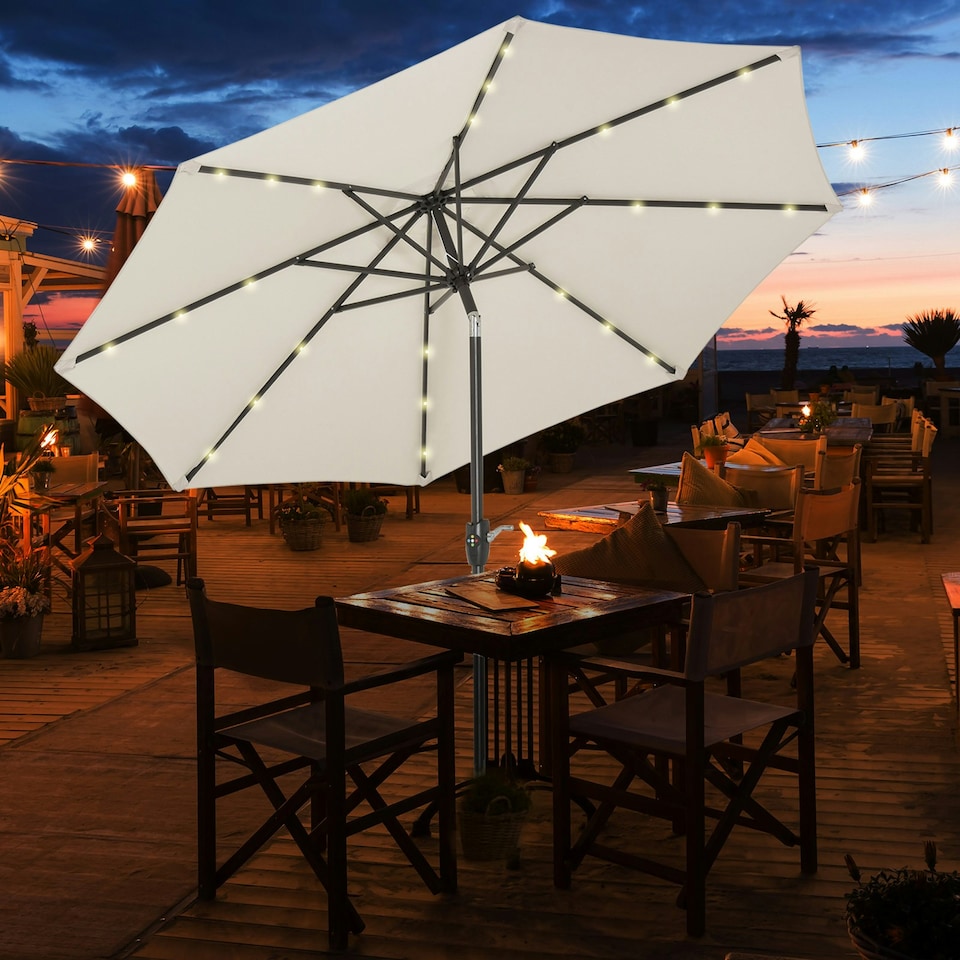 image 1 of Outsunny Garden Parasol Outdoor Tilt Sun Umbrella LED Light Off-white