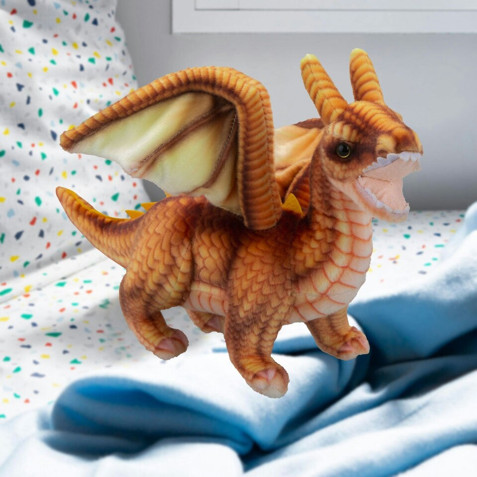 image 1 of Dragon Brown Soft Toy Realistic Looking Dragon Plushe Cuddly Fantasy 25cm Brown