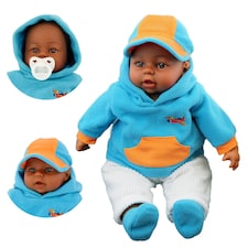 BiBi Doll 18" Leo Ethnic Baby Doll Boy With Sounds & Toy Dummy