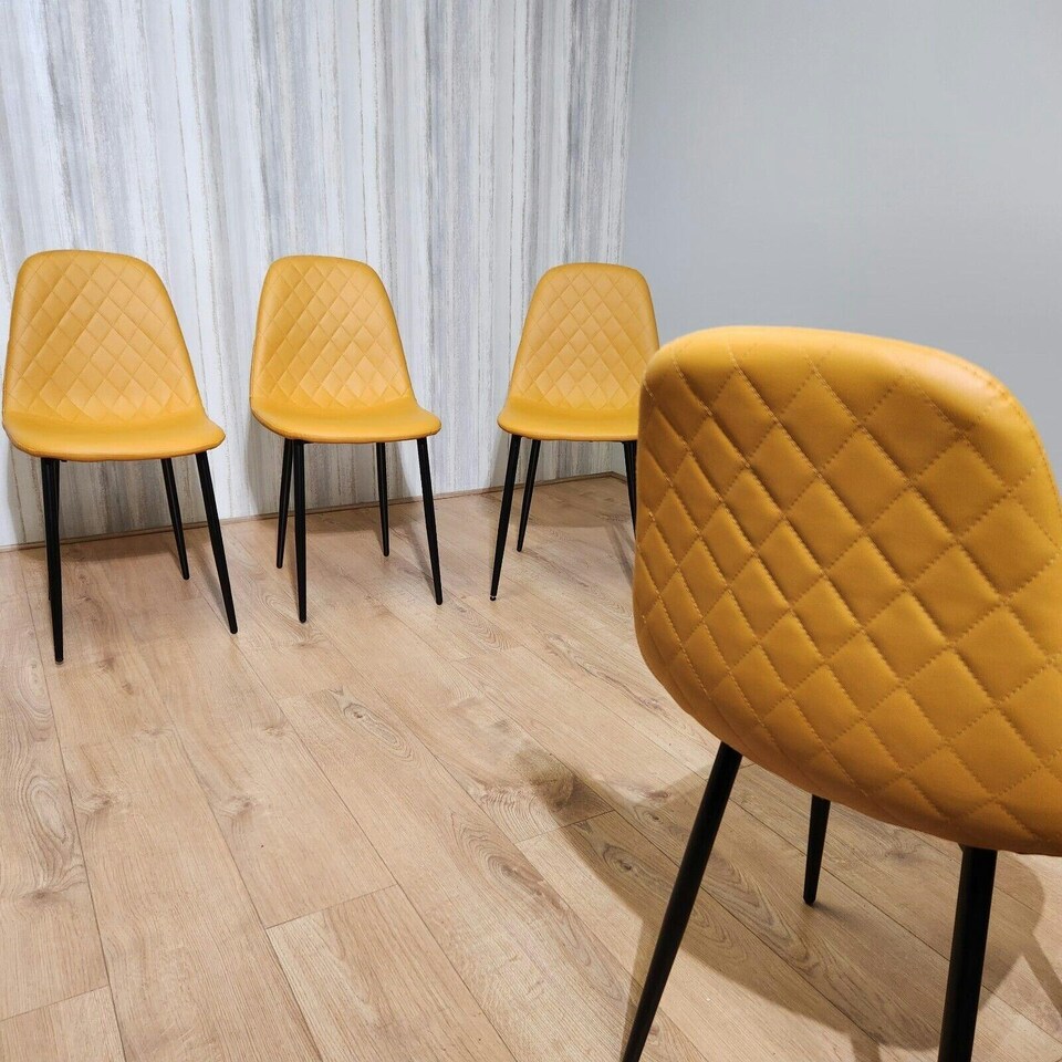 image 1 of Dining Chairs Set of 4 Mustard Leather Kitchen Chairs Brown