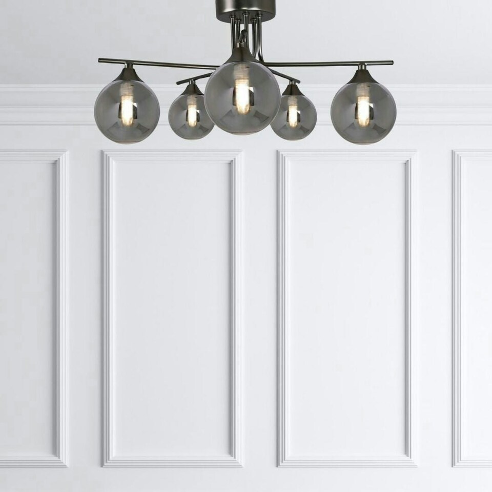 image 1 of Carney Gun Metal Smoked 5 Light Semi Flush Ceiling Light