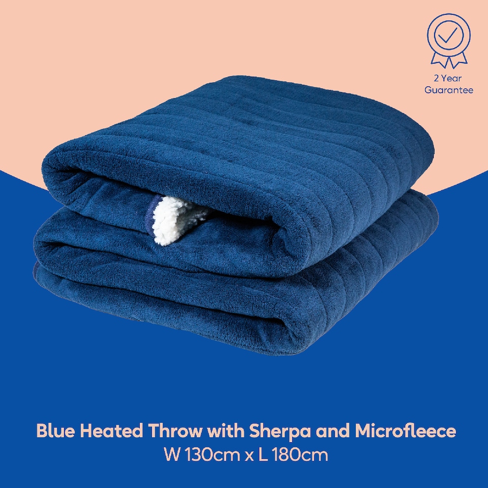 image 1 of Russell Hobbs RHHT1003BLU Electric Blanket Blue Heated Throw Sherpa