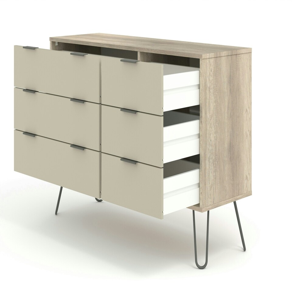 image 1 of Core Products Augusta Driftwood, 3+3 Drawer Wide Chest Of Drawers H73.6cm x W119.3cm x D39.5cm Cream