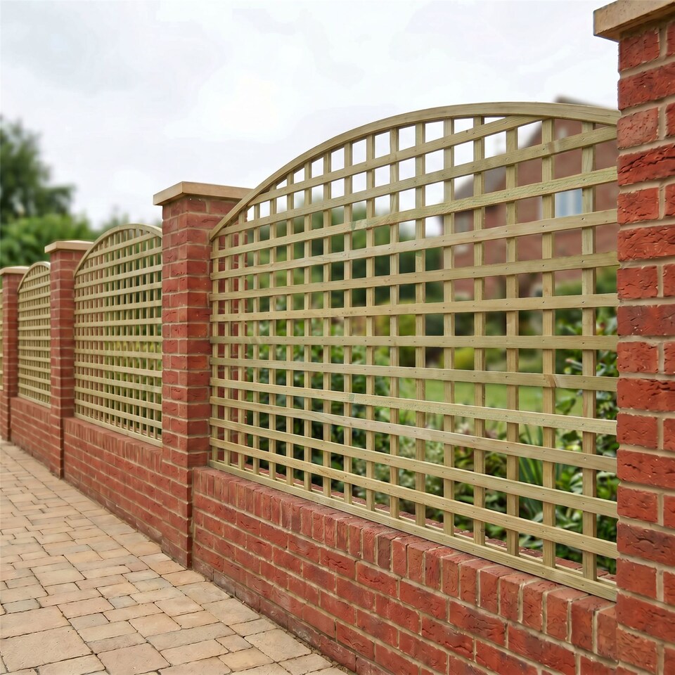 image 1 of Privacy Arch Top Wooden  W:6ft x H:1ft Trellis Fence Topper Plant Support (Pack of 4)