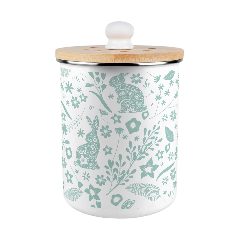 image 1 of Wild Rabbits Food Waste Caddy - Metal 2L Decorative Kitchen Compost Bin