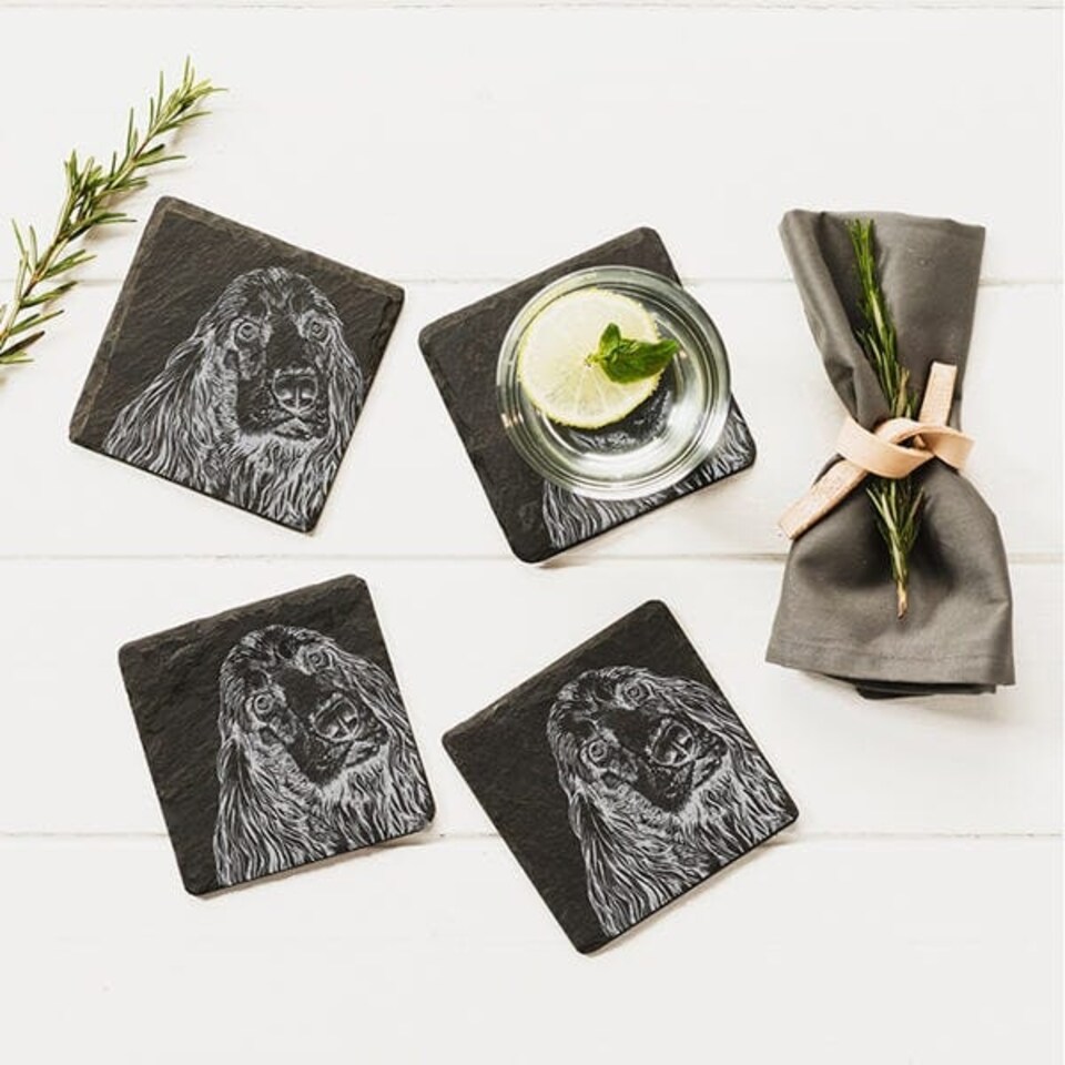 image 1 of The Just Slate Company Set of 4 Cocker Spaniel Slate Coasters