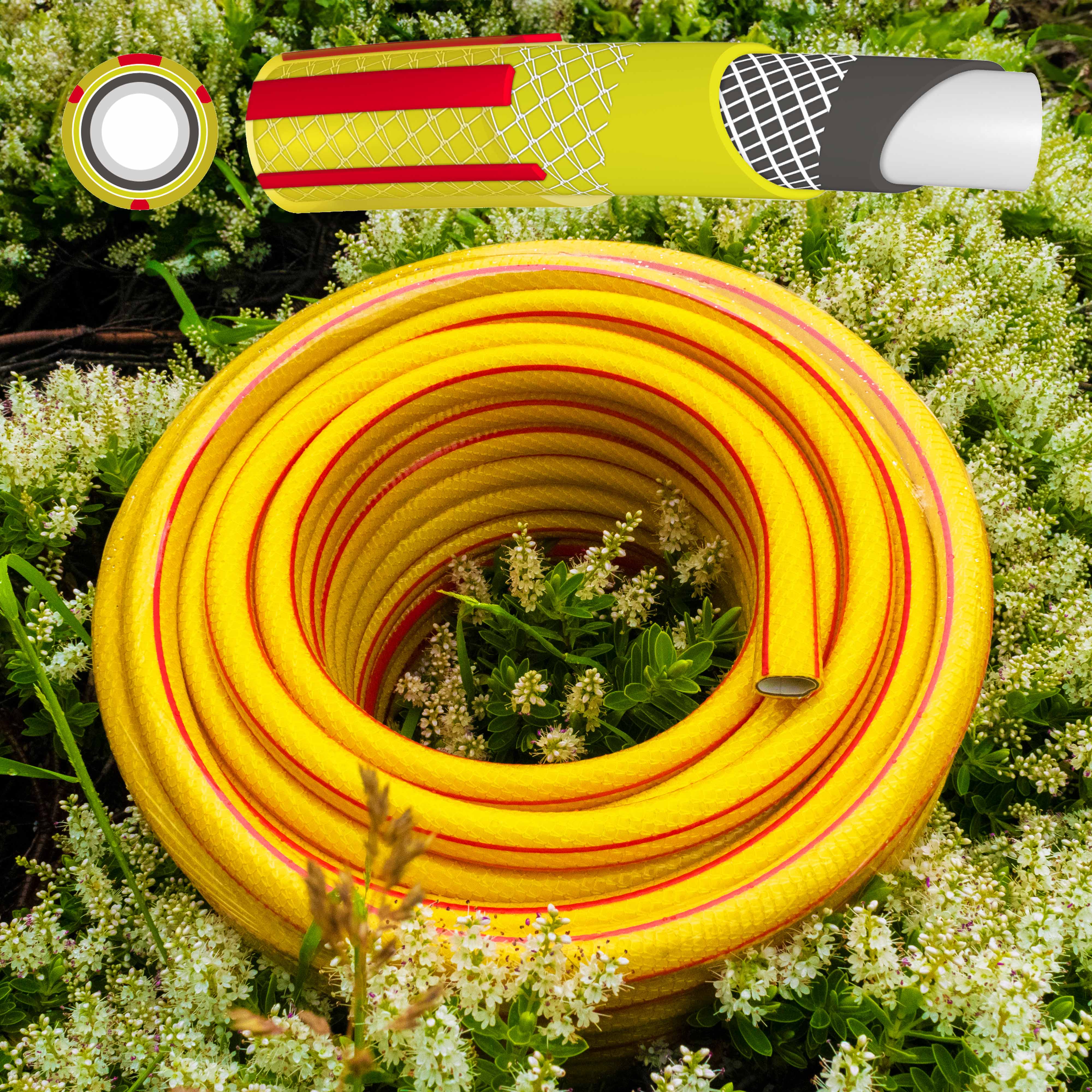 1m High Quality 6 Layer Inch Yellow Garden Hose Pipe UV Resistant Food Safe Heavy Duty