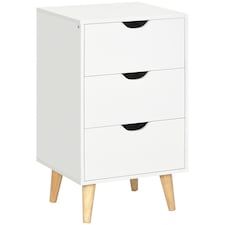 HOMCOM Bedside Table, Bedside Cabinet with 3 Drawers, Side End Table with Pine Wood Legs for Bedroom Living Room, White