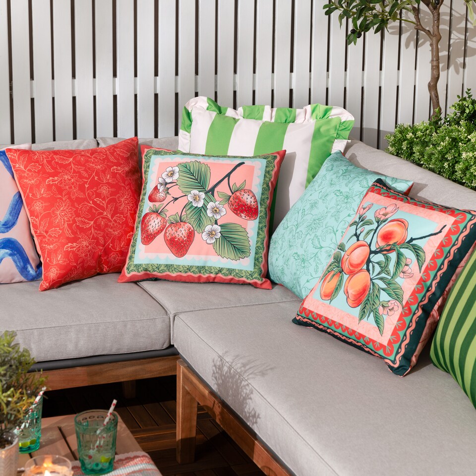 image 1 of Furn Anemone Strawberries Printed Outdoor Cushion