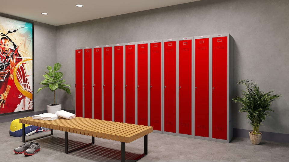 image 1 of Phoenix PL Series PL1130GRK 1 Column 1 Door Personal Locker Grey Body/Red Door with Key Lock