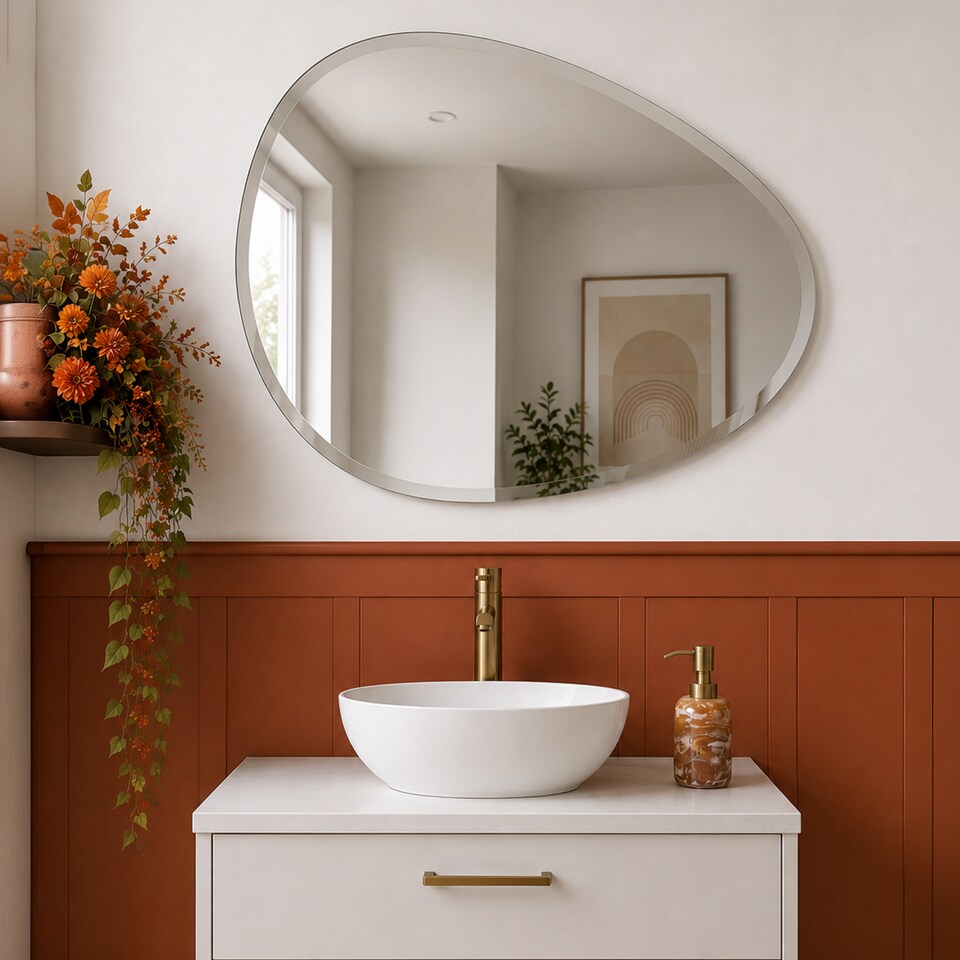 image 1 of Showerdrape Angel Oval Wall Mounted Frameless Bevelled Edge Bathroom Mirror 70 x 50cm | Chrome | Mirror | 1