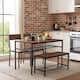 image 3 of 4 Pcs Set Dining Room Table Metal Frame with 2 Matching Chairs and Bench Kitchen | Multi | Rustic Brown