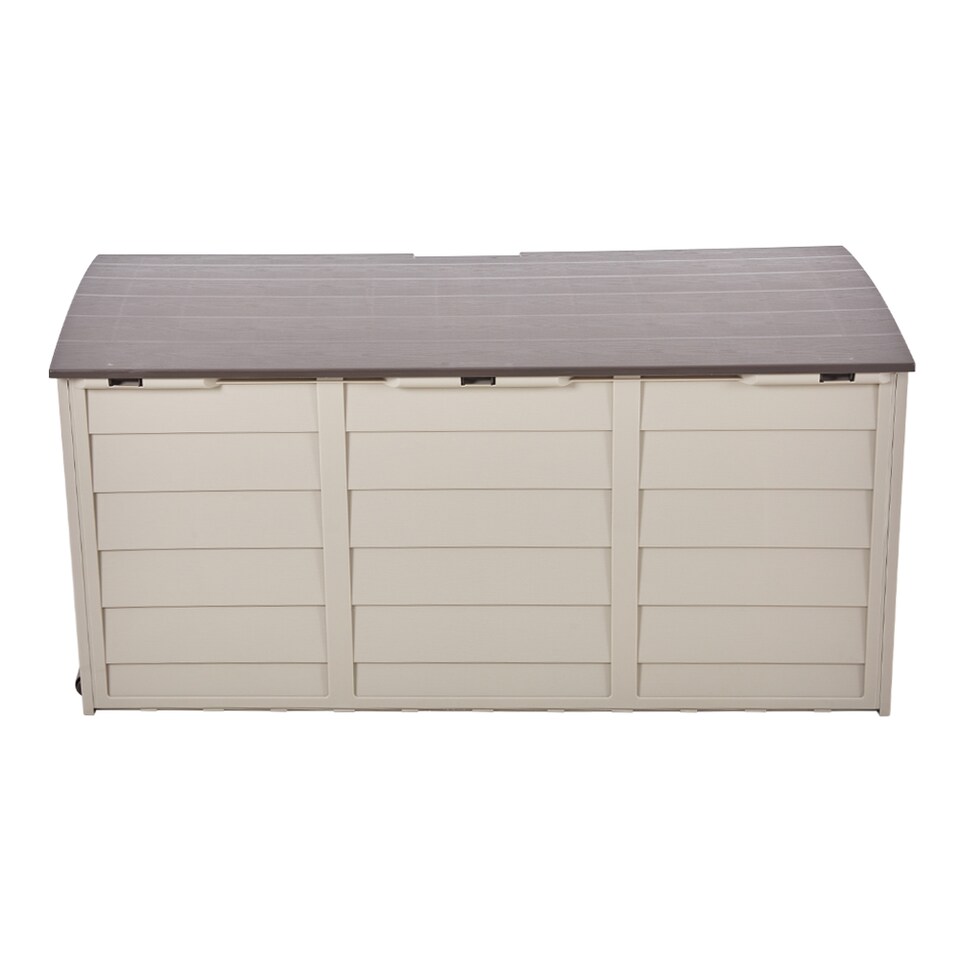 image 1 of Living and Home 290L Outdoor Plastic Garden Storage Box with Wheels, Beige | White | Beige | 290L | 1