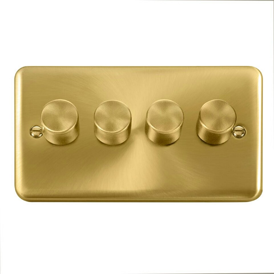 SE HOME Curved Satin Brass 4 Gang 2 Way LED 100W Trailing Edge Dimmer Light Switch. Black | Satin Brass