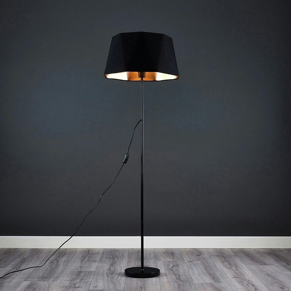image 1 of ValueLights Charlie Black Stem Floor Lamp Black Toke Shade & Bulb Black