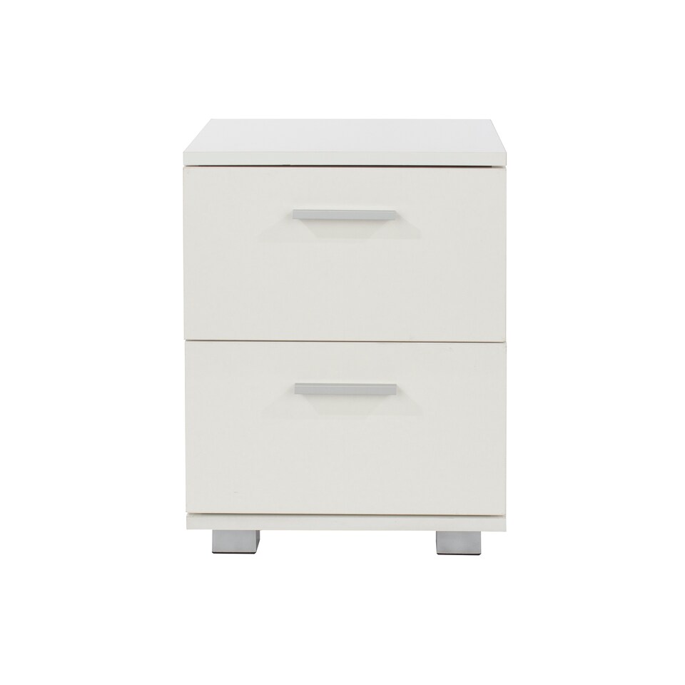 image 1 of Lido 2 Drawer Bedside Cabinet - High Gloss White, Modern Silver Feet | White | White | One Size | 1