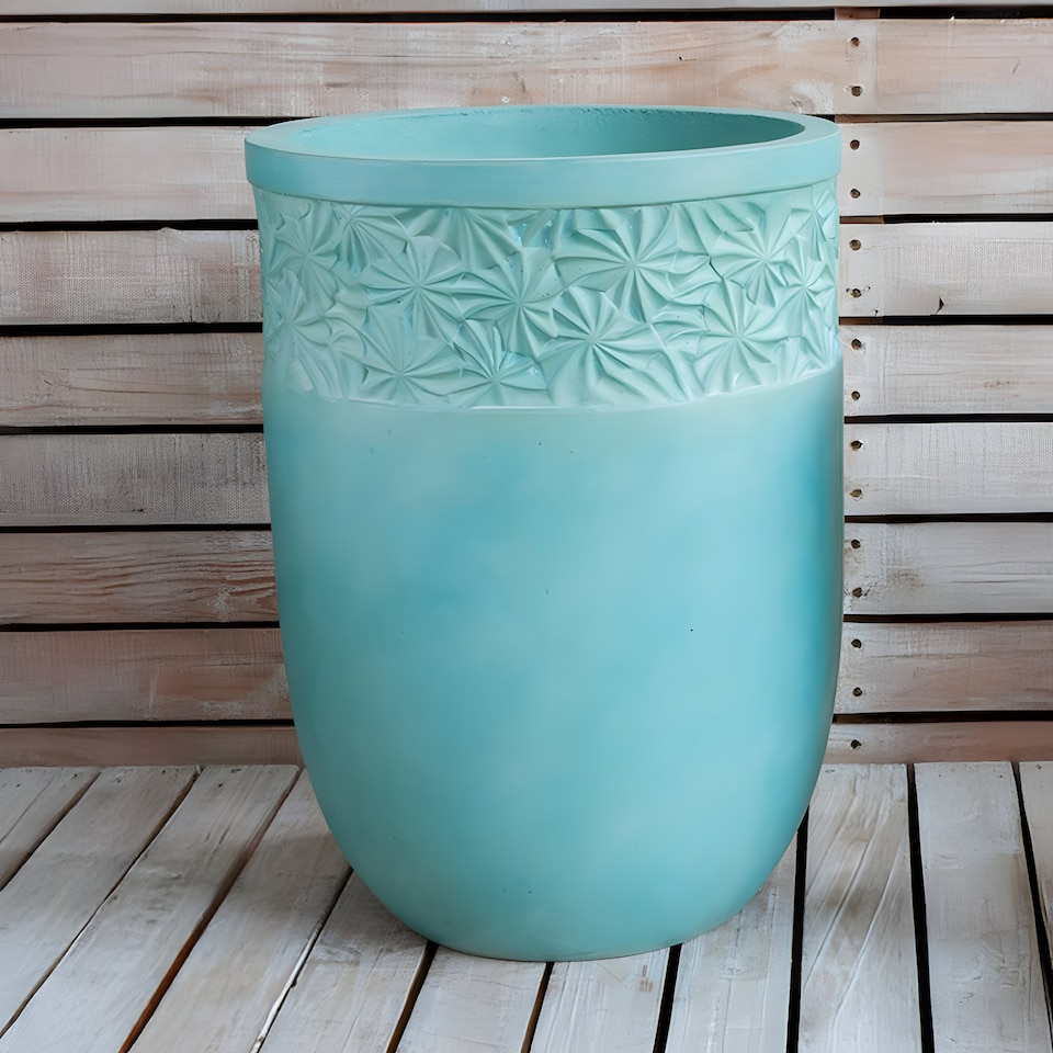 image 1 of Primrose Tall Round Concrete Spargi Planter in Turquoise 45cm