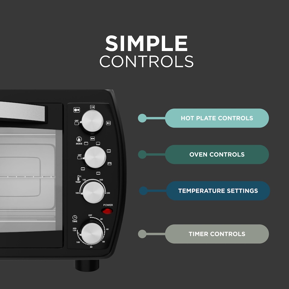 image 1 of DMD 35L Mini Oven with Dual Hot Plates, 100-250°C Temperature Control, 120min Timer, Wire Rack and Baking Tray