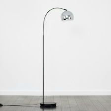 ValueLights Curva Gloss Black Floor Lamp with Silver Dome Shade and LED Bulb