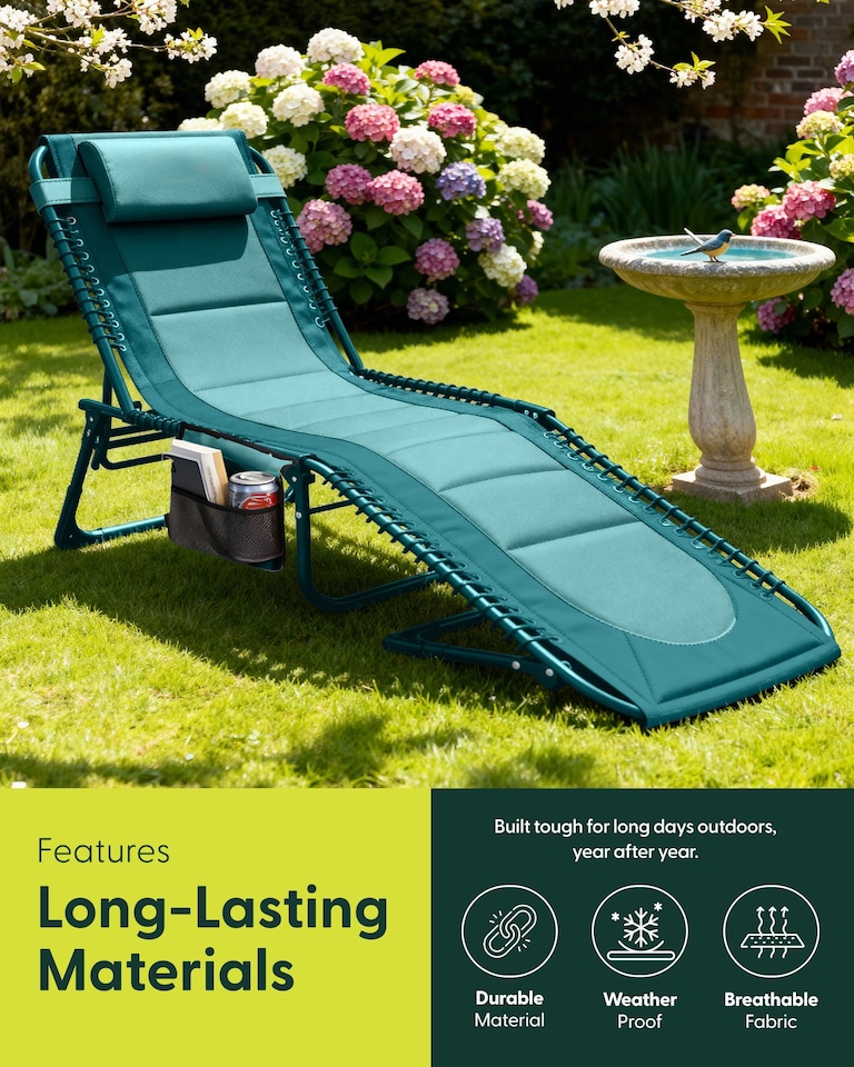 image 1 of Keplin Colour Block Foldable Sun Lounger 4 Position Padded Garden Recliner