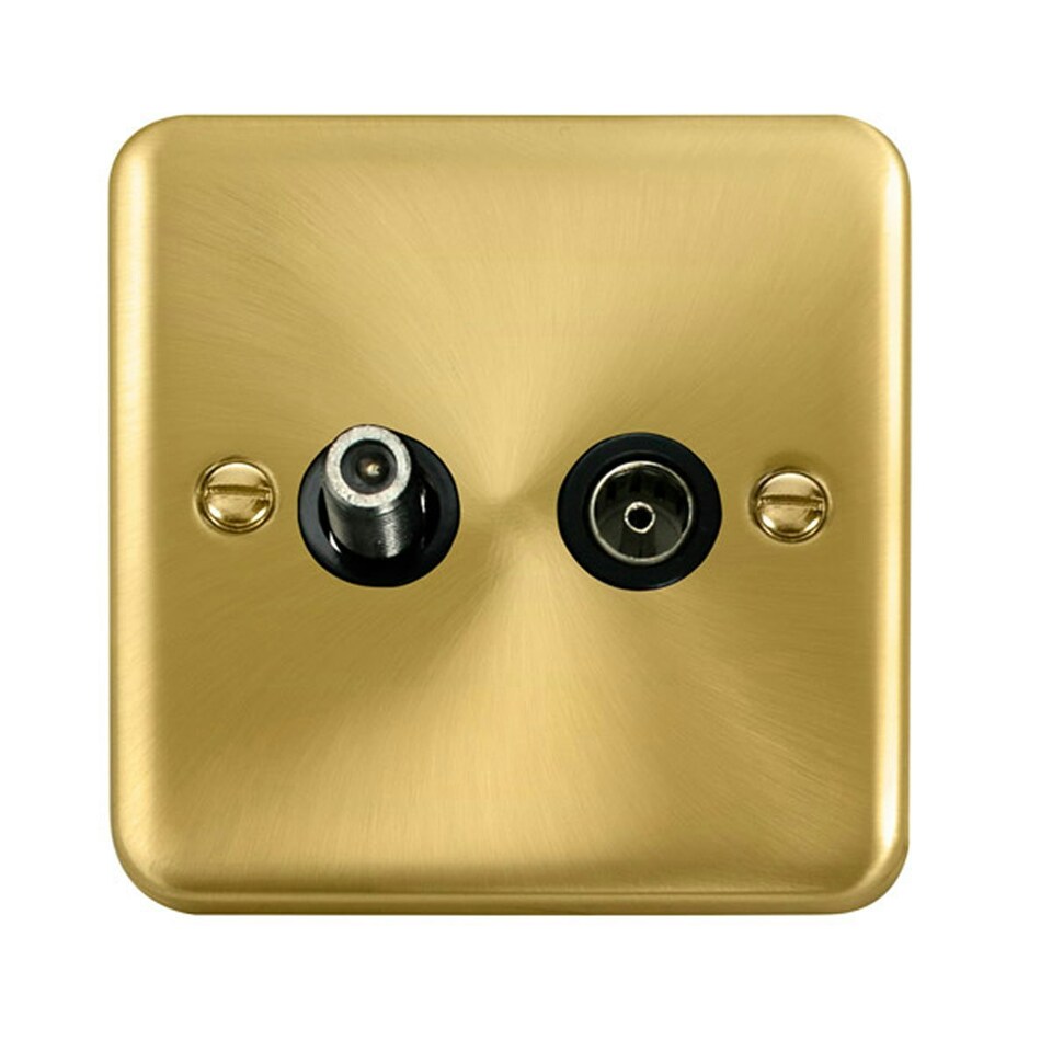 SE HOME Curved Satin Brass Satellite & Coaxial Socket 1 Gang Black | Satin Brass