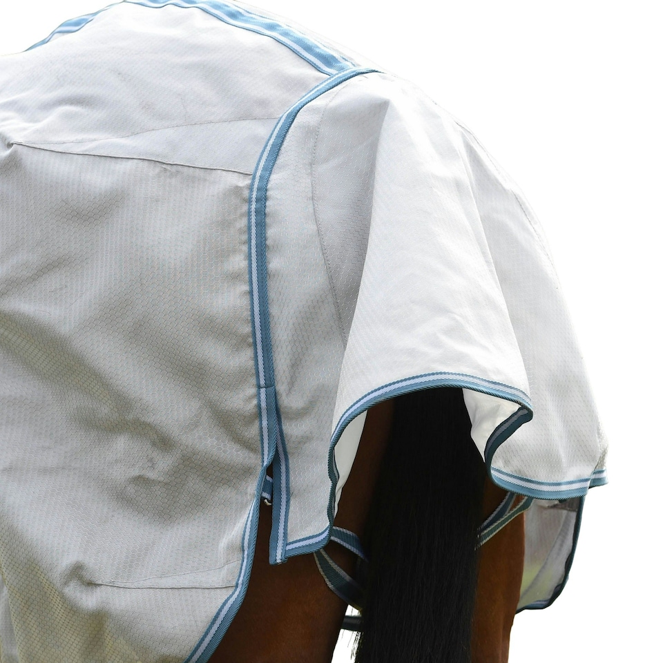 image 1 of Weatherbeeta Comfitec Hexi Shield Combo Neck Horse Fly Rug - Silver/Teal Blue - 5´ 6"