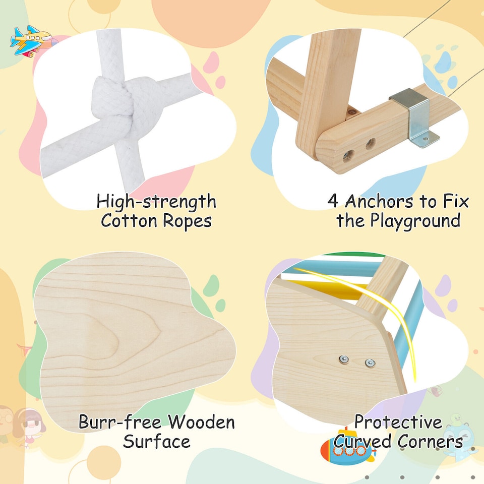 image 1 of COSTWAY 6 in 1 Wooden Climber Playset Kids Slide Jungle GymMonkey Bars Climbing Ladder