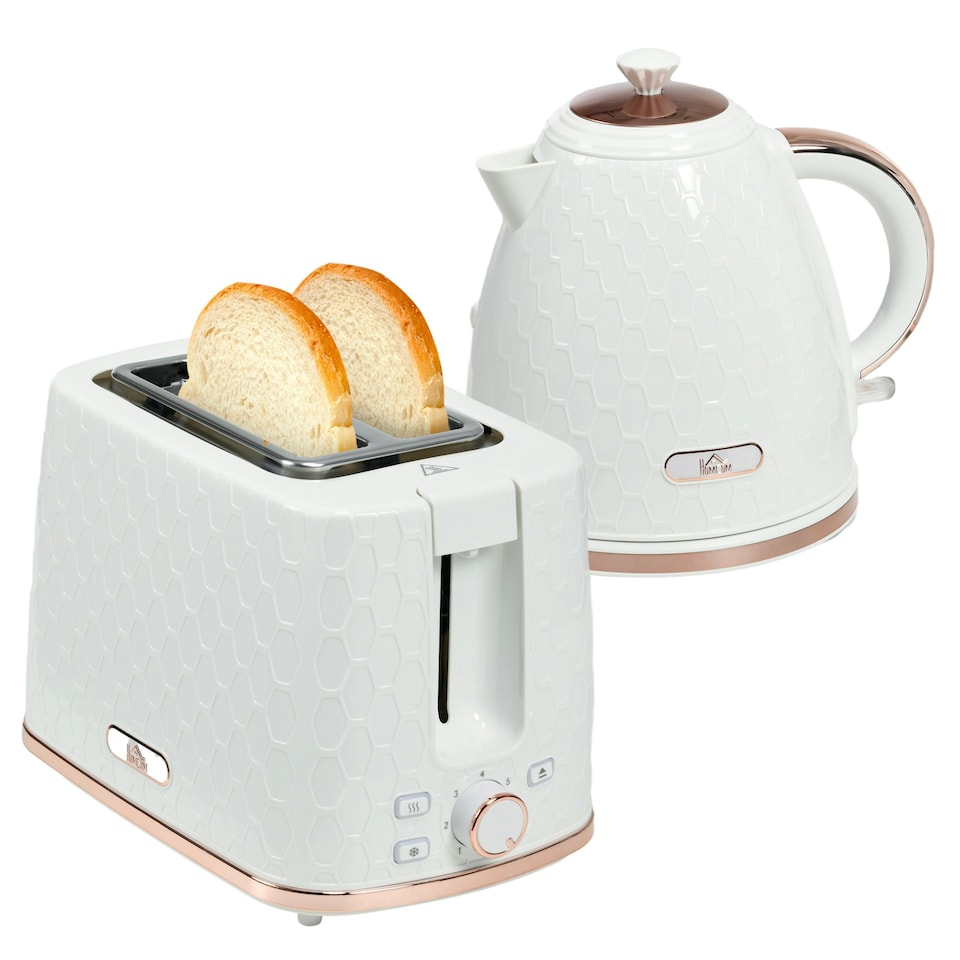 image 1 of HOMCOM Kettle and Toaster Set 1.7L Kettle & 2 Slice Toaster Set White